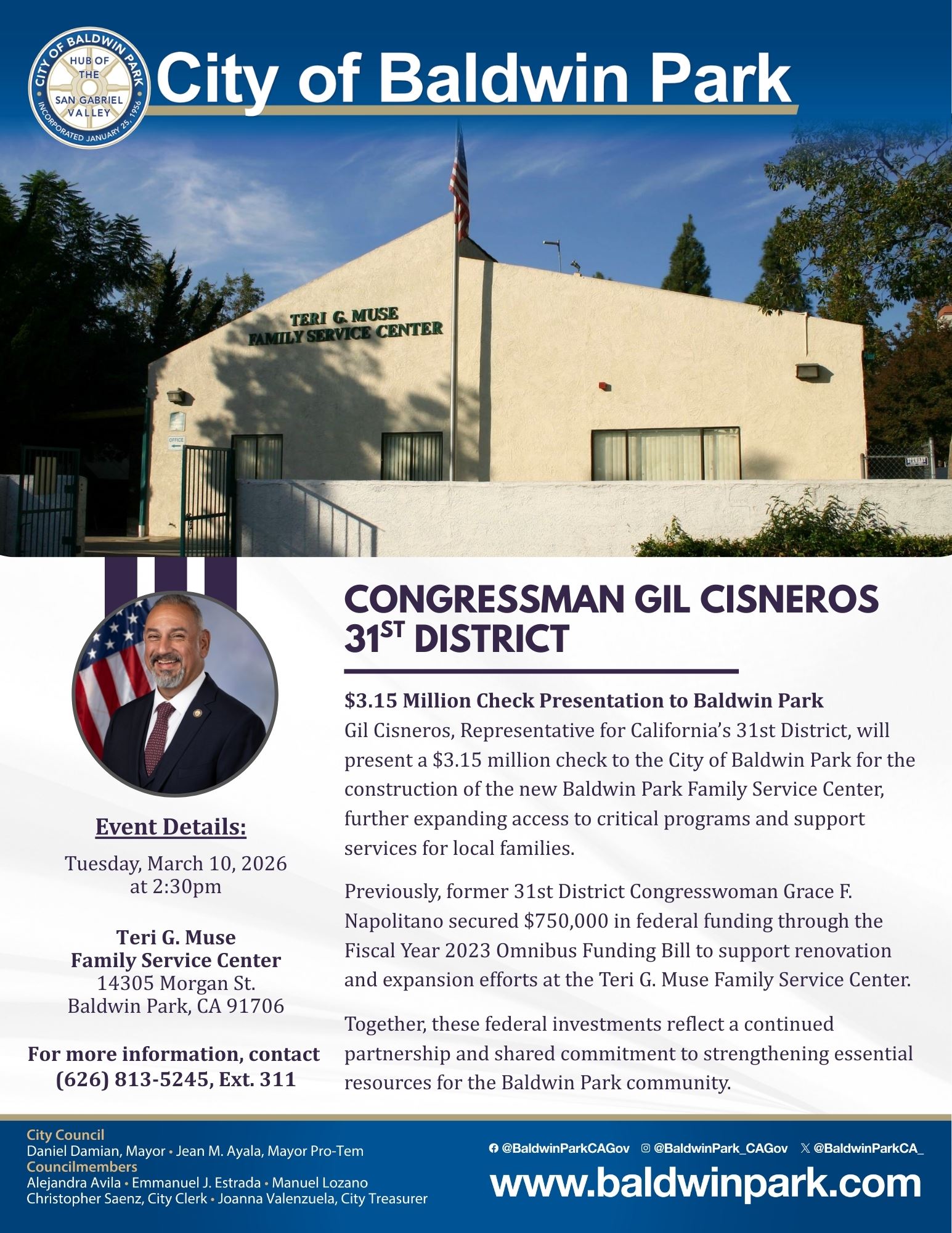 $3.15 Million Federal Investment Announced for Baldwin Park Family Service Center