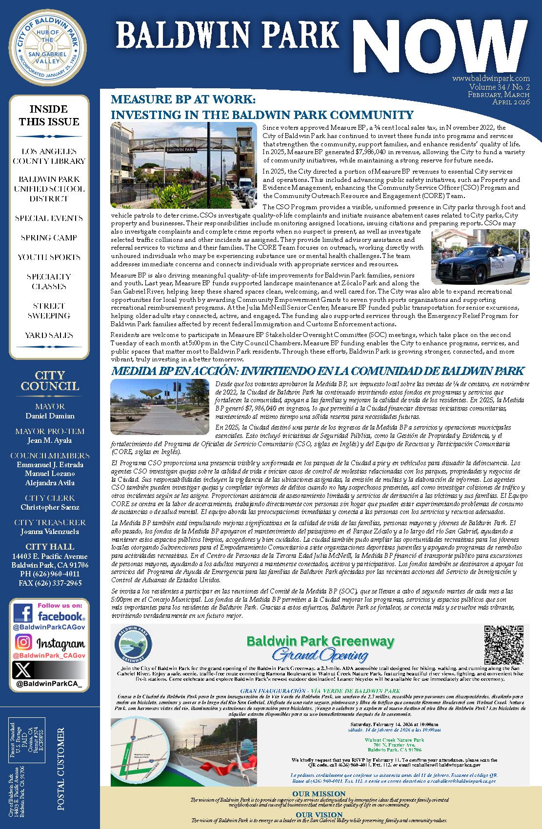 Baldwin Park NOW February March April 2026